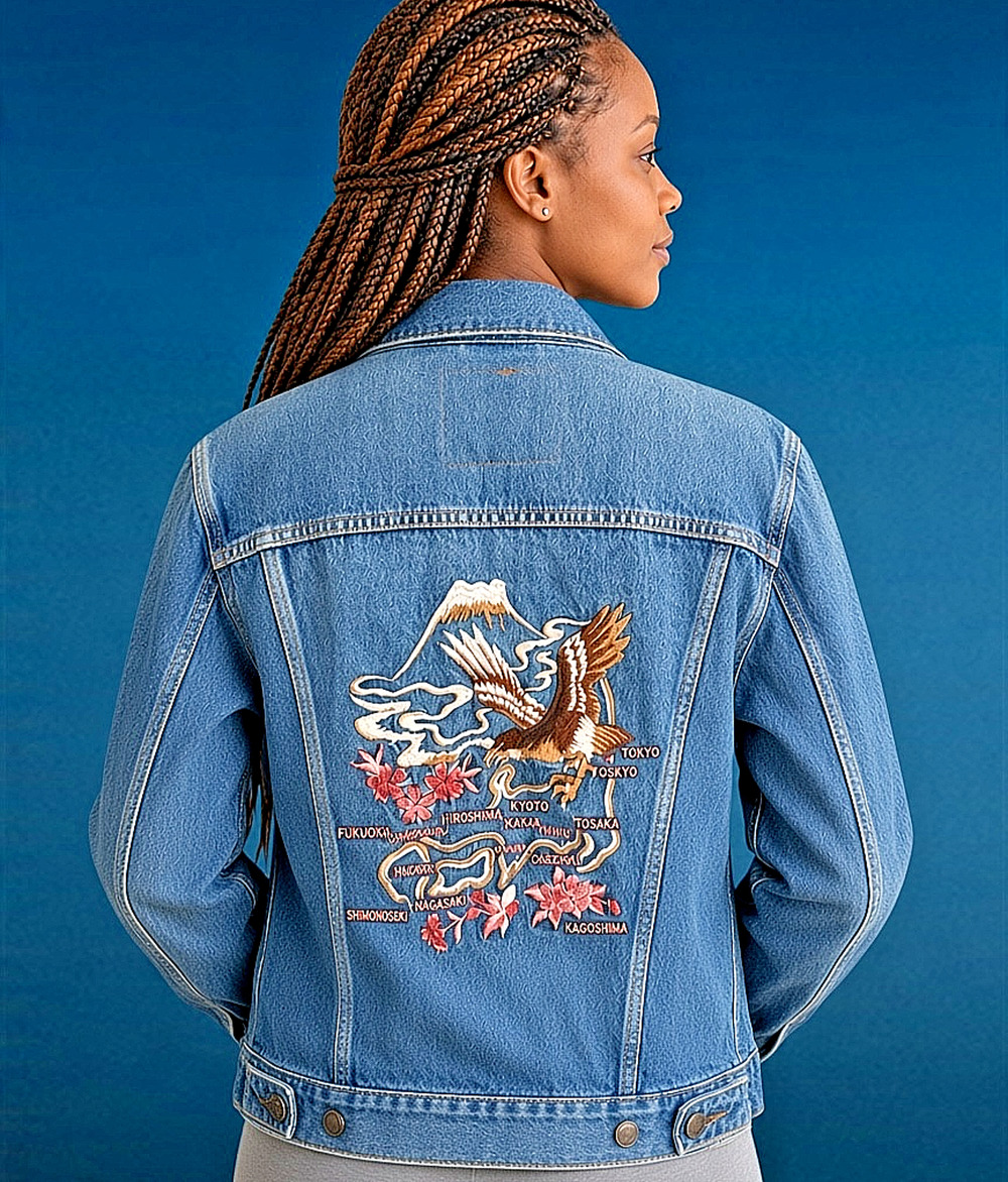 Levi’s Embroidered Japan Denim Trucker Jacket S Eagle Sakura Souvenir Sukajan